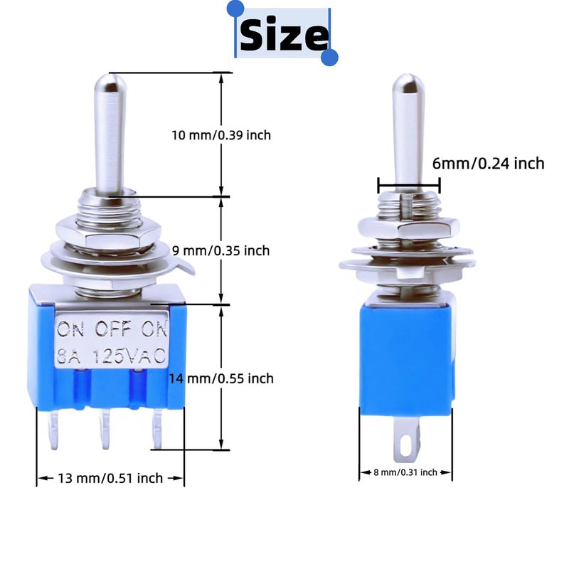 EGSCST 12PCS Mini Toggle Switch SPST 6A 125V Miniature ON/Off/ON 3 Pin 3 Position Micro Rocker Switches 6 Amp 125 Volt MTS-103 - Image 2